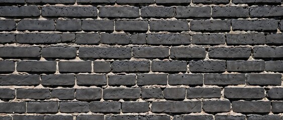 Close-up view of a Monochrome black painted brick wall texture as a background or wallpaper 