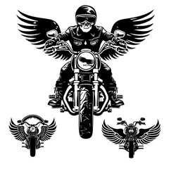 Set of motorcycle with wings logo elements