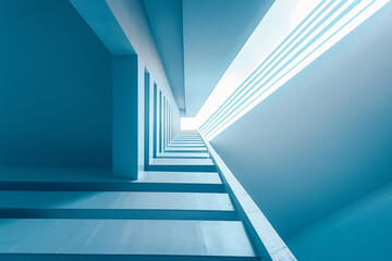 perspective of blue architectural lines and shapes creating a dynamic and futuristic view