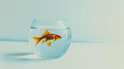 Goldfish Swimming in Clear Glass Bowl. The concept of fortune, luck and fulfillment of desires