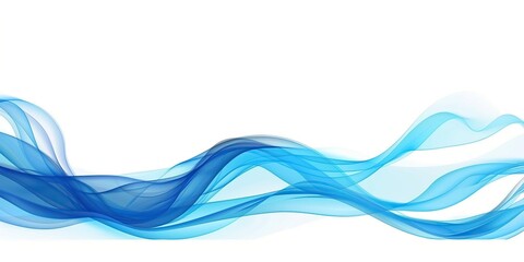 Blue color wave isolated on white. Abstract background with smoke wavy lines. Transparent curly form pulsing in the air. Energy Streams. Flowing dynamic sound waves for brochure, website, flyer design
