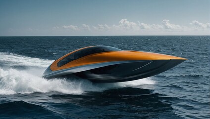 futuristic hydrofoil speeding boat
