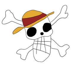 Symbol of skull and bone with hat isolated