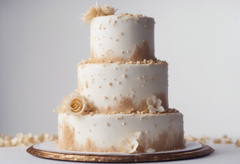 wedding cake, isolated white background. 
