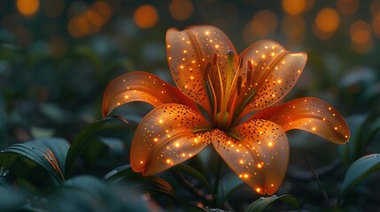   A photo of a flower in close-up, showcasing bright light spots within its petals against a soft, hazy backdrop