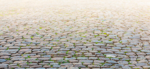 Stone pavement texture in perspective on sunlight