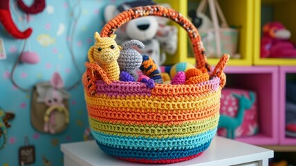 unique handmade gift, crocheted or amigurumi storage basket, AI generated image