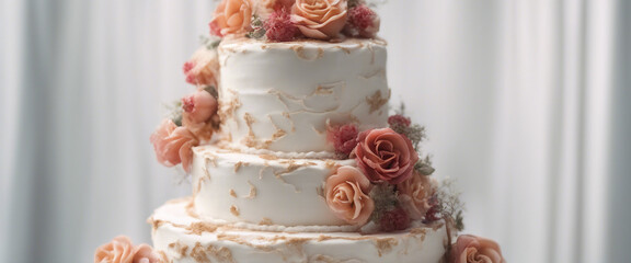 wedding cake, isolated white background. 