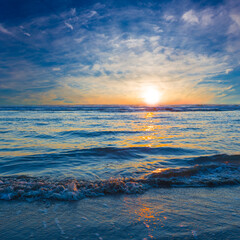 calm sea bay at the sunrise,  early morning se beach scene