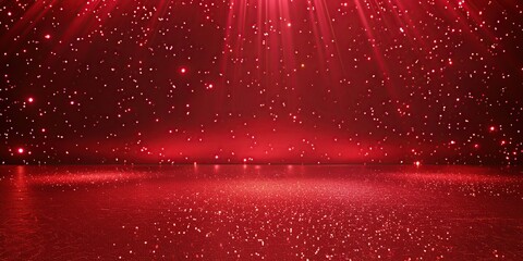 Red sparkle glitter blurred background. Glittering sequins wall. Blank empty textured effect. Creative bright vibrant red color backdrop. Shiny lights wallpaper for ads, gifts wrap, web design. Banner