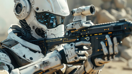 Fototapeta premium Futuristic Soldier with Modern Tech Weapons