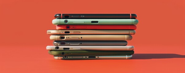 Fototapeta premium Stack of assorted iPhone 6s in various colors on a vibrant background