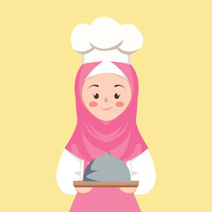 vector illustration of a cute chef wearing a hijab