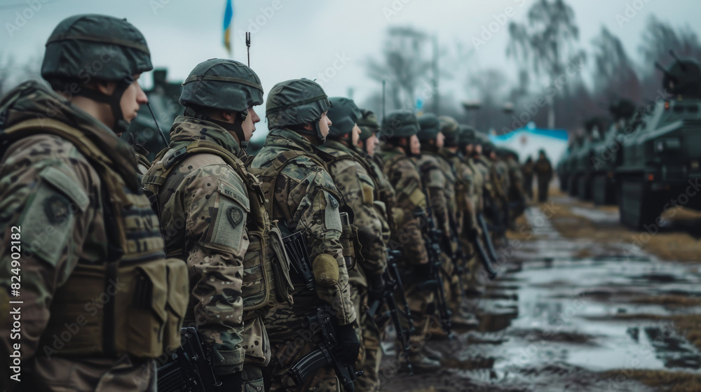 Wall mural Company of soldiers of General military mobilisation 