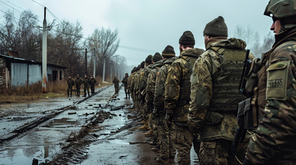 Fototapeta premium Company of soldiers of General military mobilisation 