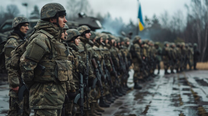 Fototapeta premium Company of soldiers of General military mobilisation 