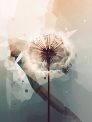 Abstract dandelion with geometric patterns on pastel background