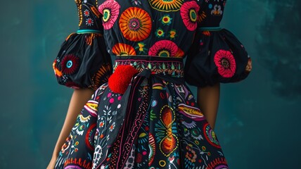 unique handmade folk dress, vintage style, AI generated image