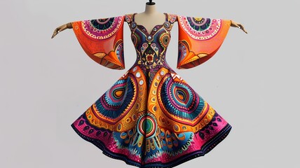 unique handmade folk dress, vintage style, AI generated image