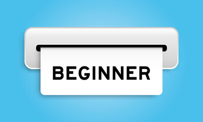 White coupon banner with word beginner from machine on blue color background