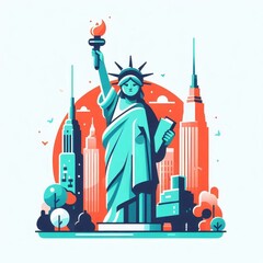 A statue of liberty holding a torch and a book