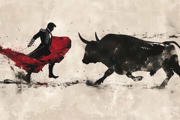 Elegant Minimalist Wall Art, Matador and Bull Silhouettes