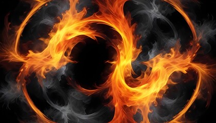 Circle of Fire flame with movment on black background, Beautiful yellow, orange and red and red blaze fire flame texture style,