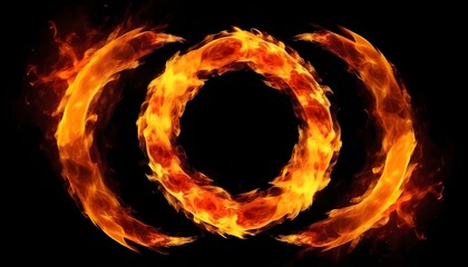 Circle of Fire flame with movment on black background, Beautiful yellow, orange and red and red blaze fire flame texture style,