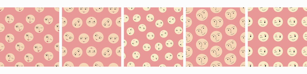 Five creative patterns pack, basic image. Repeating backdrop, seamless design for stationery, branding.