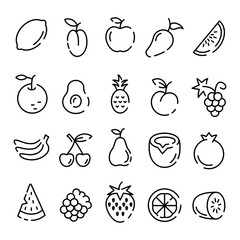 Fruit icon set. Linear style fruit set