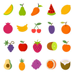 Fruit icon set. Flat style fruit set