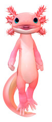 3D Rendering Cartoon Axolotl on White