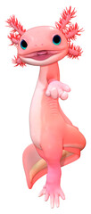 3D Rendering Cartoon Axolotl on White