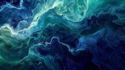 Swirling waves of liquid azure and emerald, cascading across a canvas of deep indigo.
