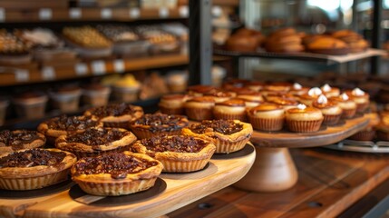 Fototapeta premium A cozy Canadian bakery with a selection of butter tarts and nanaimo bars, with a warm, inviting interior and rustic decor