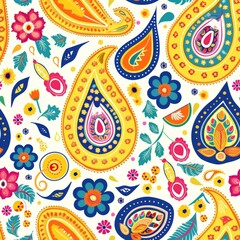 Indian Paisley Seamless Pattern with Intricate Mango Motifs

