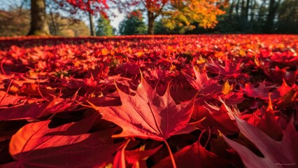 red maple leaves autumn background
