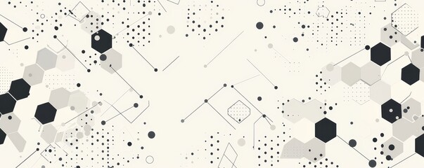 Abstract geometric pattern with hexagons and dots on a beige background, ideal for modern design projects and digital backgrounds.