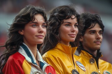 Olympic games Medal Ceremonies: Athletes on the podium receiving medals. 