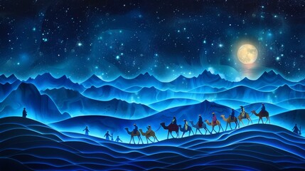 The Three Wise Men Journey to Bethlehem by Night