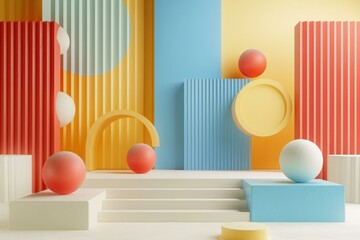 Colorful Abstract Background with Geometric Shapes and Podium