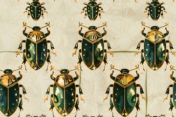 Seamless vintage beetle pattern 
