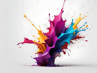 Liquid paint colorful splashes on white gray background, creativity and motion concept