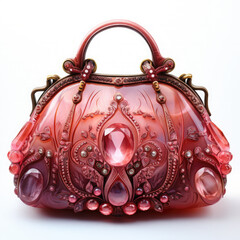 Watercolor Artistic Pink Beaded Bag Illustration, Generative Ai