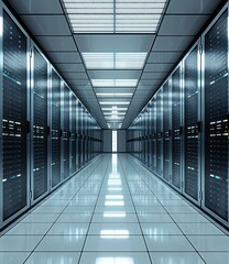 Server Room Interior with Rows of Racks