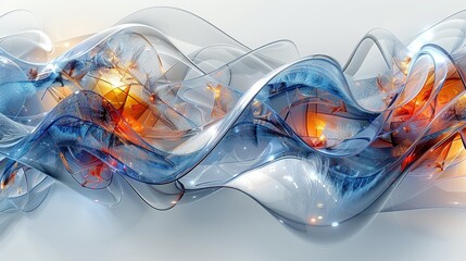 Geometric Style, A detailed abstract image with blue ice textures, geometric forms, and gray lines, enhanced by colorful touches to represent digital connectivity. Various colors, shiny,