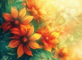 Orange flowers with green leaves