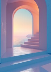 Minimalist Pink and Blue Staircase to Heaven