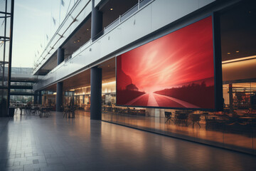 Large TV screen in the center of the shopping center. The concept of advertising platforms for business in malls