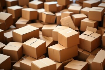 Fototapeta premium Cardboard boxes fill the space. Delivery, moving concept